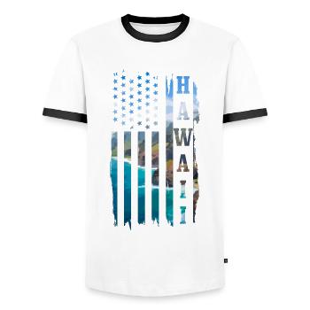 Hawaii Aloha Hawaiianisch Souvenir - Männer Kontrast-T-Shirt - Weiß/Schwarz - Vorne - AI Model Female 172 light (172cm) & AI Model Male 178 dark (178cm)