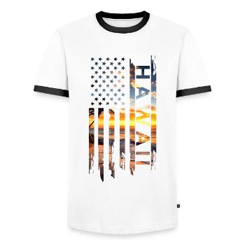 Hawaii Aloha Hawaiian Souvenir - Men's Ringer Shirt - white/black - Front - AI Model Female 172 light (172cm) & AI Model Male 178 dark (178cm)