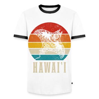 Hawaii Aloha Hawaiian Souvenir - Men's Ringer Shirt - white/black - Front - AI Model Female 172 light (172cm) & AI Model Male 178 dark (178cm)