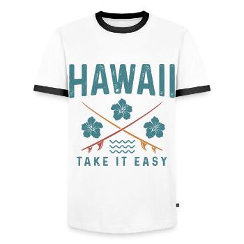 Hawaii Aloha Surfer Souvenir - Men's Ringer Shirt - white/black - Front - AI Model Female 172 light (172cm) & AI Model Male 178 dark (178cm)