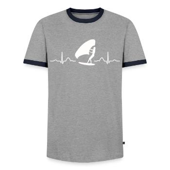Flügel Surfer Wingsurfing Retro Folie Flügel - Männer Kontrast-T-Shirt - Grau/Navy  - Vorne - AI Model Female 172 light (172cm) & AI Model Male 178 light (178cm)