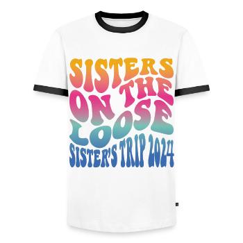 Sisters On The Loose Girls Reunion Trip - Men's Ringer Shirt - white/black - Front - AI Model Female 172 light (172cm) & AI Model Male 178 dark (178cm)
