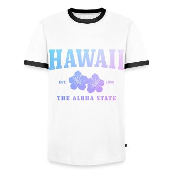 Hawaii Aloha Hawaiian Souvenir - Men's Ringer Shirt - white/black - Front - AI Model Female 172 light (172cm) & AI Model Male 178 dark (178cm)