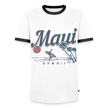 Maui Hawaii Aloha Hawaiian Souvenir - Men's Ringer Shirt - white/black - Front - AI Model Female 172 light (172cm) & AI Model Male 178 dark (178cm)