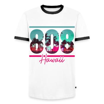 Hawaii Aloha Hawaiianisch Souvenir - Männer Kontrast-T-Shirt - Weiß/Schwarz - Vorne - AI Model Female 172 light (172cm) & AI Model Male 178 dark (178cm)