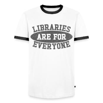 Les bibliothèques s’adressent à tous les amoureux des livres - T-shirt contrasté Homme - blanc/noir - Devant - AI Model Female 172 light (172cm) & AI Model Male 178 dark (178cm)
