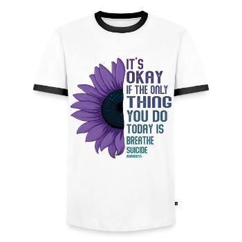 Mental Health Warrior Purple and Turquoise - Men's Ringer Shirt - white/black - Front - AI Model Female 172 light (172cm) & AI Model Male 178 dark (178cm)