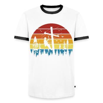 American Lineman Powerline Worker Design - Men's Ringer Shirt - white/black - Front - AI Model Female 172 light (172cm) & AI Model Male 178 dark (178cm)
