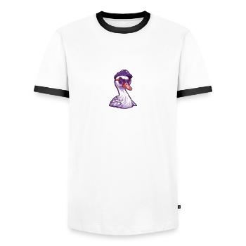 The stupid goose on the loose - Men's Ringer Shirt - white/black - Front - AI Model Female 172 light (172cm) & AI Model Male 178 dark (178cm)