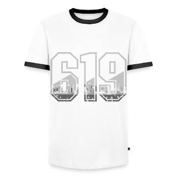 San Diego California Vintage Souvenir - Men's Ringer Shirt - white/black - Front - AI Model Female 172 light (172cm) & AI Model Male 178 dark (178cm)