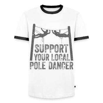 Support Your Local Pole Dancer Lineman - Men's Ringer Shirt - white/black - Front - AI Model Female 172 light (172cm) & AI Model Male 178 dark (178cm)