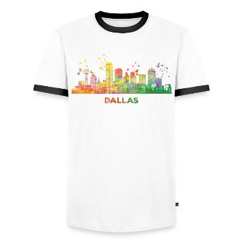 Dallasite Skyline Dallas - Men's Ringer Shirt - white/black - Front - AI Model Female 172 light (172cm) & AI Model Male 178 dark (178cm)