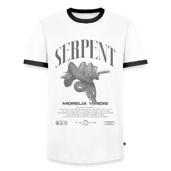 Green Tree Python Modern Reptile Keeper Streetwear - Men's Ringer Shirt - white/black - Front - AI Model Female 172 light (172cm) & AI Model Male 178 dark (178cm)