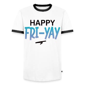 Happy Fri Yay Teacher Weekend Funny Meme - Men's Ringer Shirt - white/black - Front - AI Model Female 172 light (172cm) & AI Model Male 178 dark (178cm)