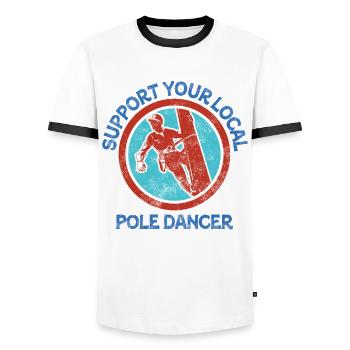 American Lineman Powerline Worker Design - Men's Ringer Shirt - white/black - Front - AI Model Female 172 light (172cm) & AI Model Male 178 dark (178cm)