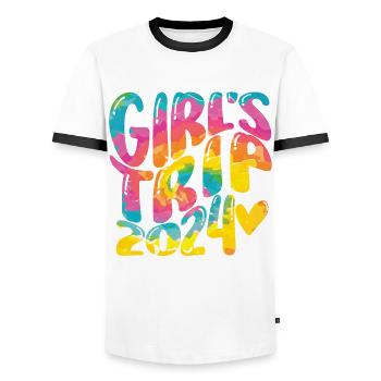 Week-end Filles Femmes Voyage Filles 2024 - T-shirt contrasté Homme - blanc/noir - Devant - AI Model Female 172 light (172cm) & AI Model Male 178 dark (178cm)