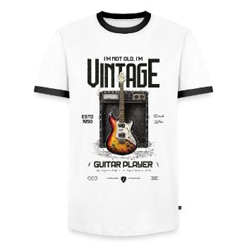I'm Not Old I'm Vintage Retro 1950 Guitar - Men's Ringer Shirt - white/black - Front - AI Model Female 172 light (172cm) & AI Model Male 178 dark (178cm)