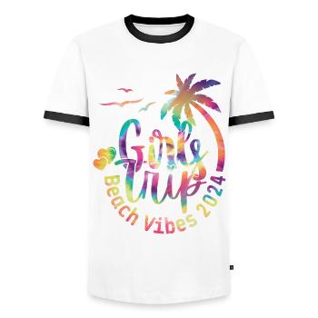 Girl Weekend Girls Trip Beach Vibes 2024 - Men's Ringer Shirt - white/black - Front - AI Model Female 172 light (172cm) & AI Model Male 178 dark (178cm)