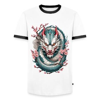 Design de dragon japonais streetwear esthétique - T-shirt contrasté Homme - blanc/noir - Devant - AI Model Female 172 light (172cm) & AI Model Male 178 dark (178cm)