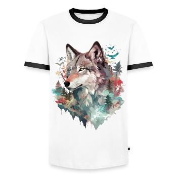 Loup tête de loup Nature nature sauvage aventure forêt Art - T-shirt contrasté Homme - blanc/noir - Devant - AI Model Female 172 light (172cm) & AI Model Male 178 dark (178cm)