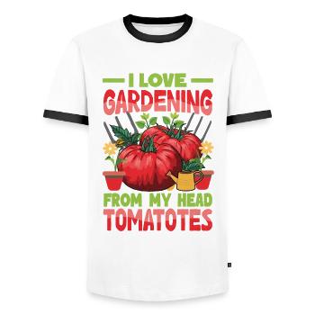 J’adore jardiner à partir de ma tête Tomates - T-shirt contrasté Homme - blanc/noir - Devant - AI Model Female 172 light (172cm) & AI Model Male 178 dark (178cm)