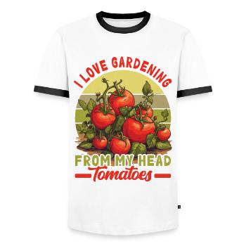 J’adore jardiner à partir de ma tête Tomates - T-shirt contrasté Homme - blanc/noir - Devant - AI Model Female 172 light (172cm) & AI Model Male 178 dark (178cm)