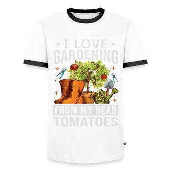 J’adore jardiner à partir de ma tête Tomates - T-shirt contrasté Homme - blanc/noir - Devant - AI Model Female 172 light (172cm) & AI Model Male 178 dark (178cm)