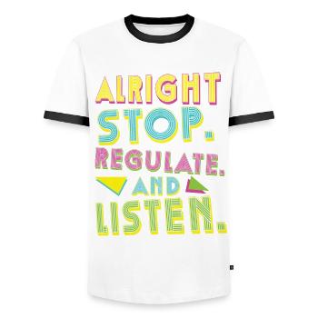 Aufhören Regulieren Und Zuhören Lehrer - Männer Kontrast-T-Shirt - Weiß/Schwarz - Vorne - AI Model Female 172 light (172cm) & AI Model Male 178 dark (178cm)