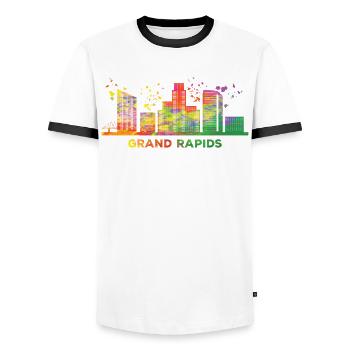 Grand Rapidian Skyline Grand Rapids - Men's Ringer Shirt - white/black - Front - AI Model Female 172 light (172cm) & AI Model Male 178 dark (178cm)