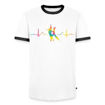 Couple de danse latine Danseur de battement de cœur - T-shirt contrasté Homme - blanc/noir - Devant - AI Model Female 172 light (172cm) & AI Model Male 178 dark (178cm)
