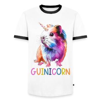 Cochon d’Inde Licorne Guinicorne - T-shirt contrasté Homme - blanc/noir - Devant - AI Model Female 172 light (172cm) & AI Model Male 178 dark (178cm)