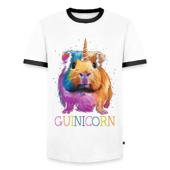 Cochon d’Inde Licorne Guinicorne - T-shirt contrasté Homme - blanc/noir - Devant - AI Model Female 172 light (172cm) & AI Model Male 178 dark (178cm)