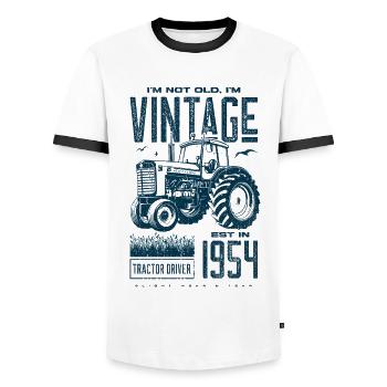 Vintage Tractor Farmer Birthday Born In 1954 - Men's Ringer Shirt - white/black - Front - AI Model Female 172 light (172cm) & AI Model Male 178 dark (178cm)