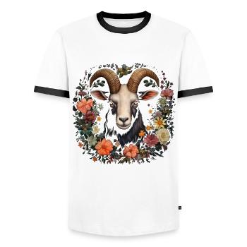 Cadeau floral de chèvre - T-shirt contrasté Homme - blanc/noir - Devant - AI Model Female 172 light (172cm) & AI Model Male 178 dark (178cm)