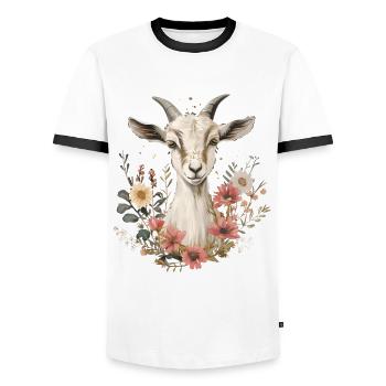 Cadeau floral de chèvre - T-shirt contrasté Homme - blanc/noir - Devant - AI Model Female 172 light (172cm) & AI Model Male 178 dark (178cm)