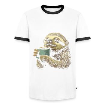 Sloth Coffee Funny Gift - Men's Ringer Shirt - white/black - Front - AI Model Female 172 light (172cm) & AI Model Male 178 dark (178cm)