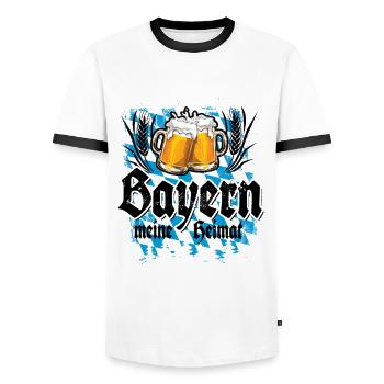 Servus - Gruß aus Bayern - meine Heimat - Männer Kontrast-T-Shirt - Weiß/Schwarz - Vorne - AI Model Female 172 light (172cm) & AI Model Male 178 dark (178cm)