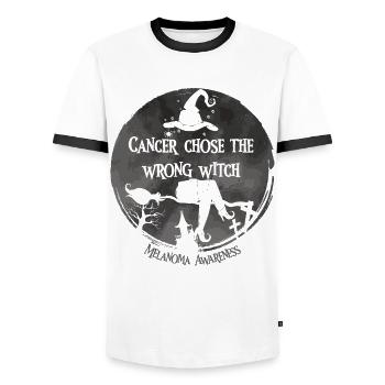 Cancer Chose The Wring Witch Skin Cancer - Men's Ringer Shirt - white/black - Front - AI Model Female 172 light (172cm) & AI Model Male 178 dark (178cm)