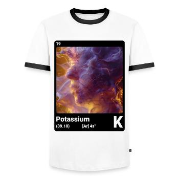 Potassium K chemical element periodic table 019 - Men's Ringer Shirt - white/black - Front - AI Model Female 172 light (172cm) & AI Model Male 178 dark (178cm)