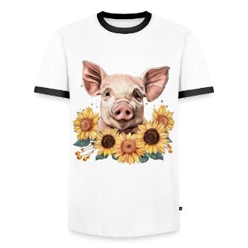 Schwein Lustig Bauer Landwirt Geschenk - Männer Kontrast-T-Shirt - Weiß/Schwarz - Vorne - AI Model Female 172 light (172cm) & AI Model Male 178 dark (178cm)