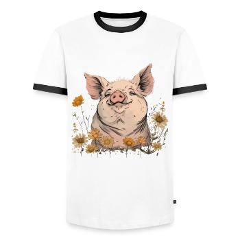 Schwein Lustig Bauer Landwirt Geschenk - Männer Kontrast-T-Shirt - Weiß/Schwarz - Vorne - AI Model Female 172 light (172cm) & AI Model Male 178 dark (178cm)