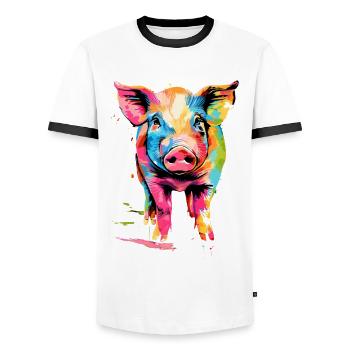 Schwein Lustig Bauer Landwirt Geschenk - Männer Kontrast-T-Shirt - Weiß/Schwarz - Vorne - AI Model Female 172 light (172cm) & AI Model Male 178 dark (178cm)