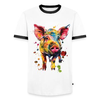 Schwein Lustig Bauer Landwirt Geschenk - Männer Kontrast-T-Shirt - Weiß/Schwarz - Vorne - AI Model Female 172 light (172cm) & AI Model Male 178 dark (178cm)
