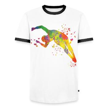 Plongeon, Plongeon synchronisé, Saut artistique - T-shirt contrasté Homme - blanc/noir - Devant - AI Model Female 172 light (172cm) & AI Model Male 178 dark (178cm)