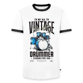 Ich bin nicht alt, ich bin Vintage Retro 2016 Schlagzeuger - Männer Kontrast-T-Shirt - Weiß/Schwarz - Vorne - AI Model Female 172 light (172cm) & AI Model Male 178 dark (178cm)