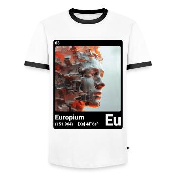 AI am Europium (bk) - Men's Ringer Shirt - white/black - Front - AI Model Female 172 light (172cm) & AI Model Male 178 dark (178cm)