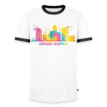 Grand Rapidian Skyline Grand Rapids - Men's Ringer Shirt - white/black - Front - AI Model Female 172 light (172cm) & AI Model Male 178 dark (178cm)
