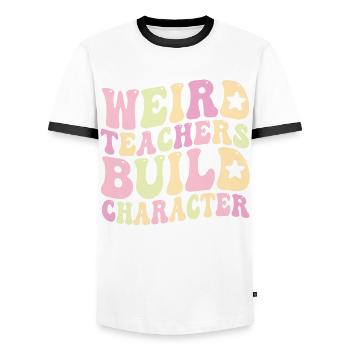 Weird Teachers Build Character Teacher - Men's Ringer Shirt - white/black - Front - AI Model Female 172 light (172cm) & AI Model Male 178 dark (178cm)