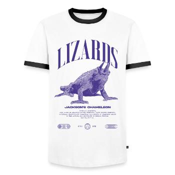 Jackson's Chameleon Streetwear Lizard Keeper - Men's Ringer Shirt - white/black - Front - AI Model Female 172 light (172cm) & AI Model Male 178 dark (178cm)