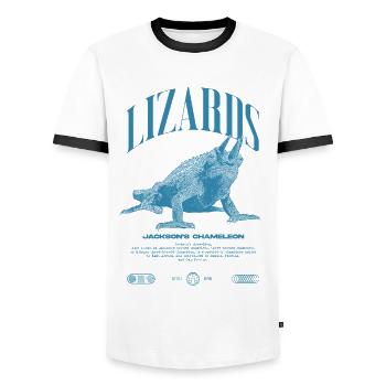 Jackson's Chamäleon Streetwear Eidechsenwärter - Männer Kontrast-T-Shirt - Weiß/Schwarz - Vorne - AI Model Female 172 light (172cm) & AI Model Male 178 dark (178cm)